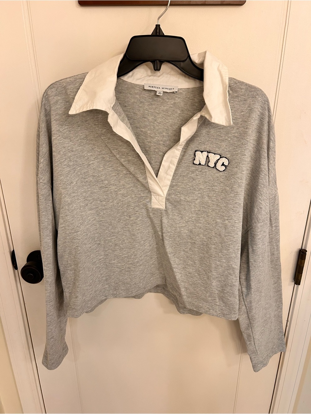 Rebecca Minkoff Gray & White Cotton Long Sleeve Rugby NYC Top